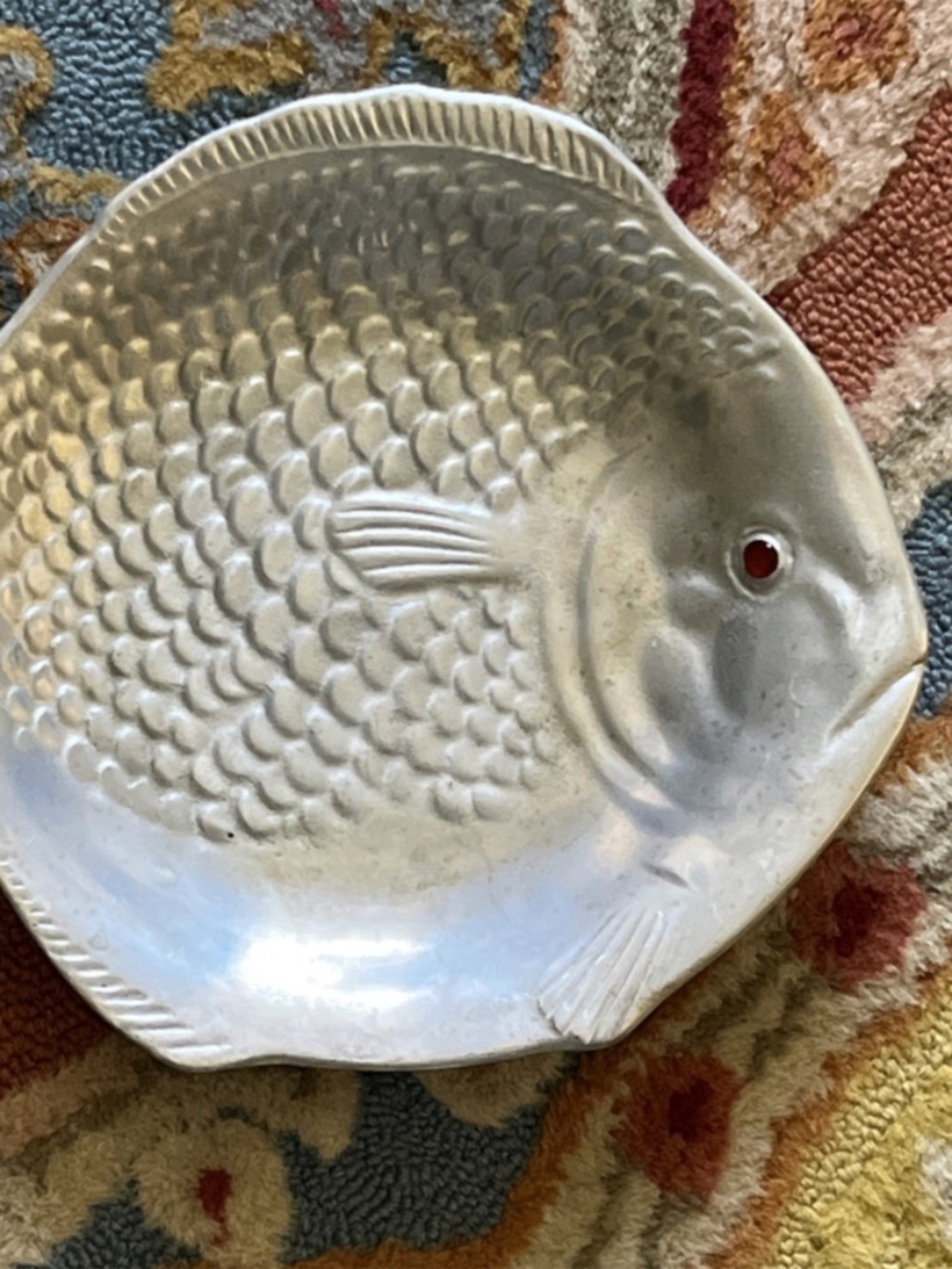 Vintage 1976 Arthur Court Aluminum Fish Platter Featuring Red Carnelian Eye